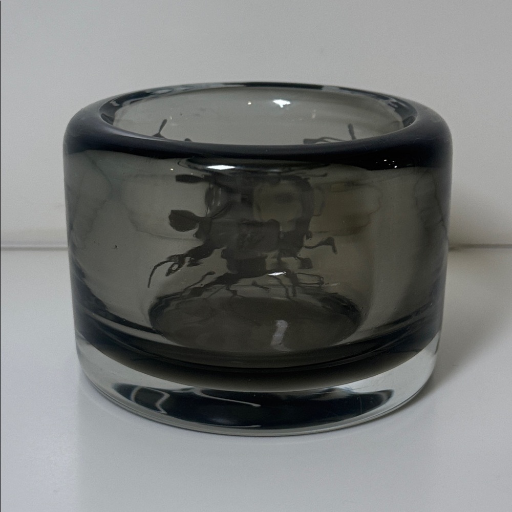 Hand-Blown Black And White Art Glass Votive Candle Holder - Picture 2 of 4